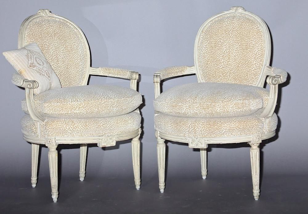 Appraisal: A Pair of Louis XVth Painted Fauteuils thc With oval