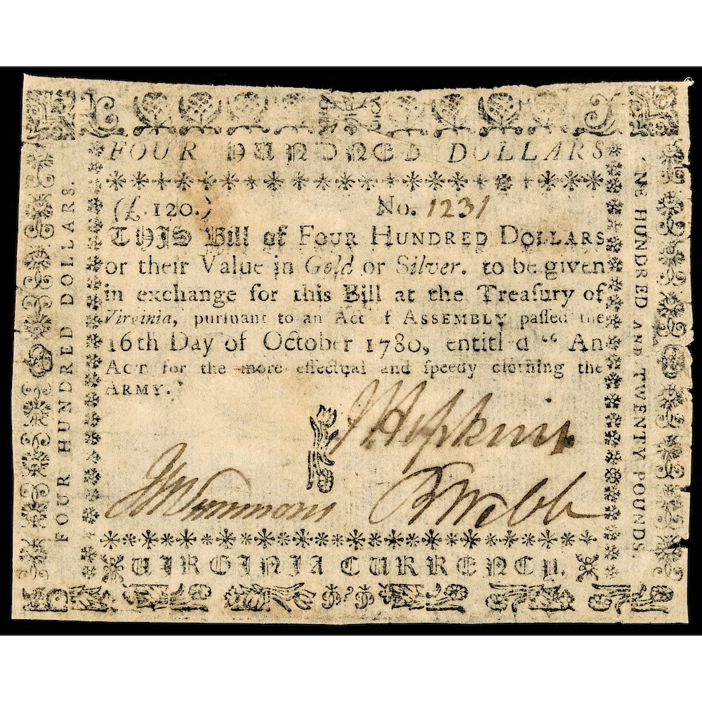 Appraisal: Colonial Currency VA October Clothing the Army Note PMG VF-