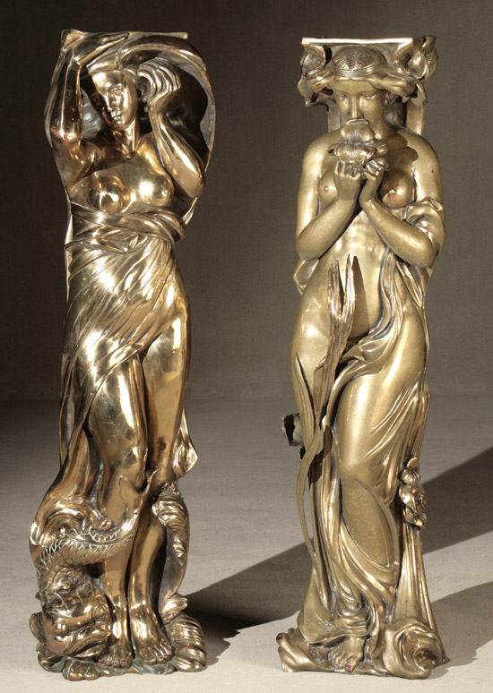 Appraisal: Pair of Art Nouveau Style Gilt Bronze Maiden-Form Pilasters th