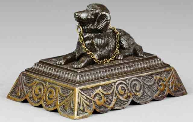 Appraisal: DOG FIGURAL CIGAR LIGHTER AND BALL DESK BELL Cast iron