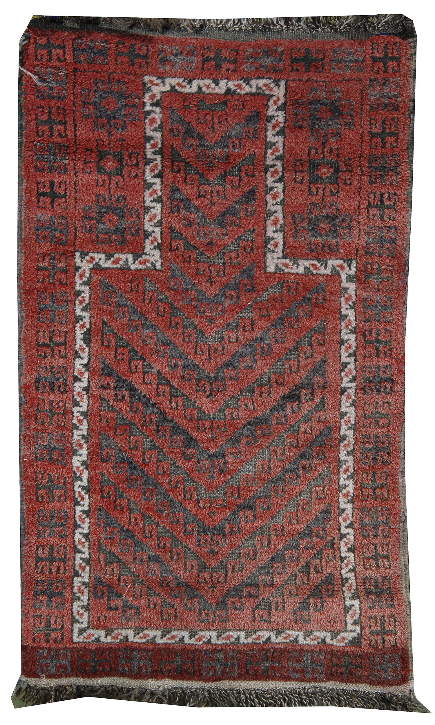 Appraisal: ORIENTAL RUG BELOUCH PRAYER ' x ' Chevrons of charcoal