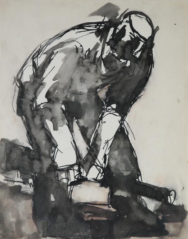 Appraisal: JOSEF HERMAN - INK AND WATERCOLOUR Miner in x in