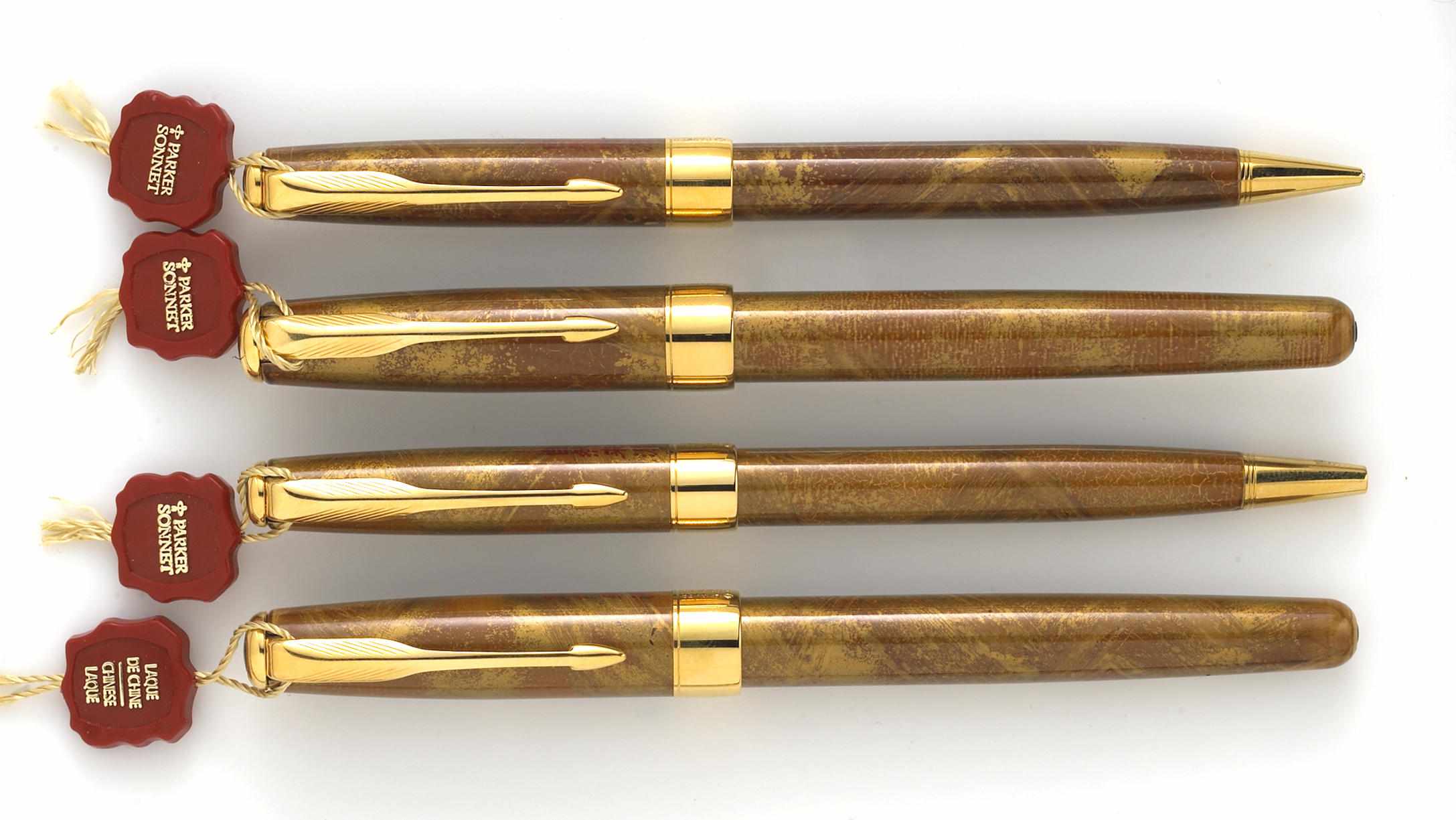 Appraisal: PARKER Four Piece Sonnet Series Chinese amber lacquer Fountain pen