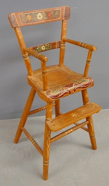 Appraisal: - Child s Sheraton highchair with original salmon paint decoration