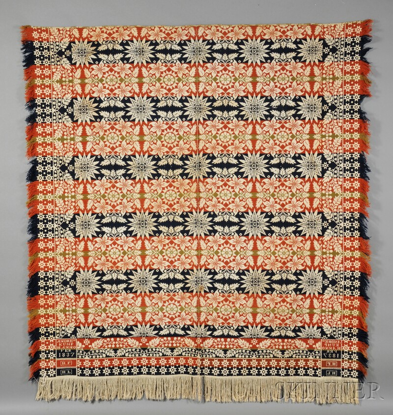 Appraisal: Four-color Woven Wool and Cotton Coverlet Andrew Kump - Hannover