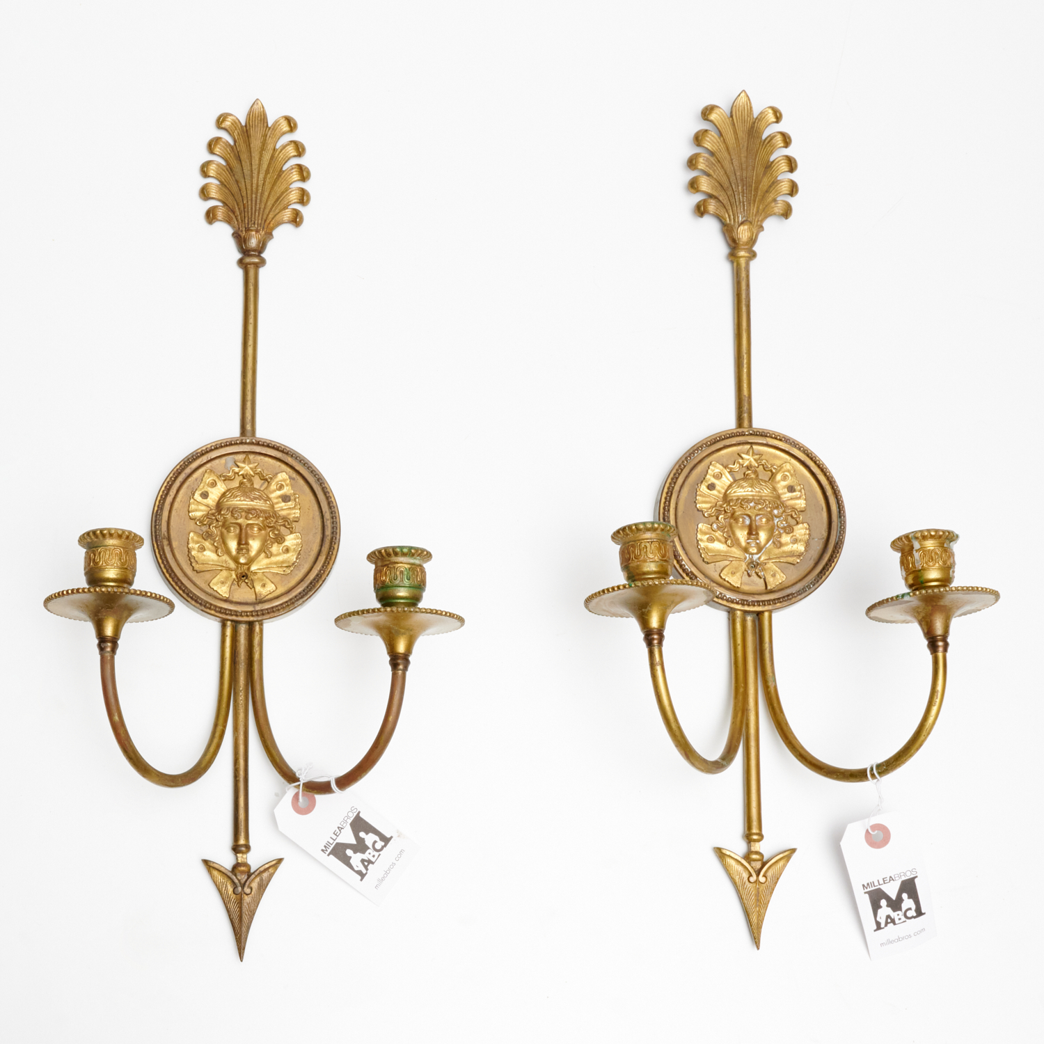 Appraisal: PAIR FRENCH EMPIRE STYLE WALL SCONCES th th c -lights