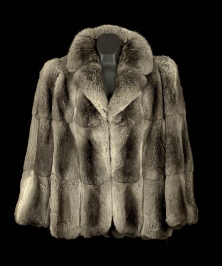 Appraisal: Galanos Gray Chinchilla Jacket with three vertical rows of pelts