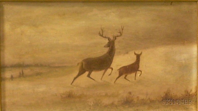 Appraisal: Framed Oil on Board View of Deer in a Winter