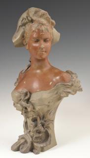 Appraisal: Art Nouveau Patinated Spelter Bust c of a woman with