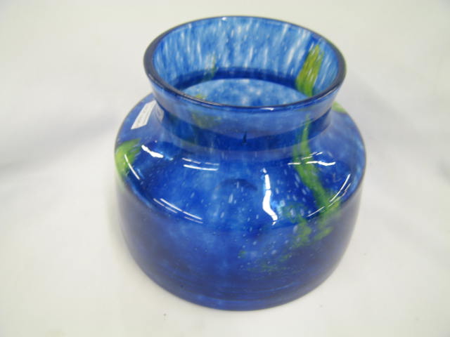 Appraisal: Contemporary Art Glass Vase blue with spatter bubble deccor green