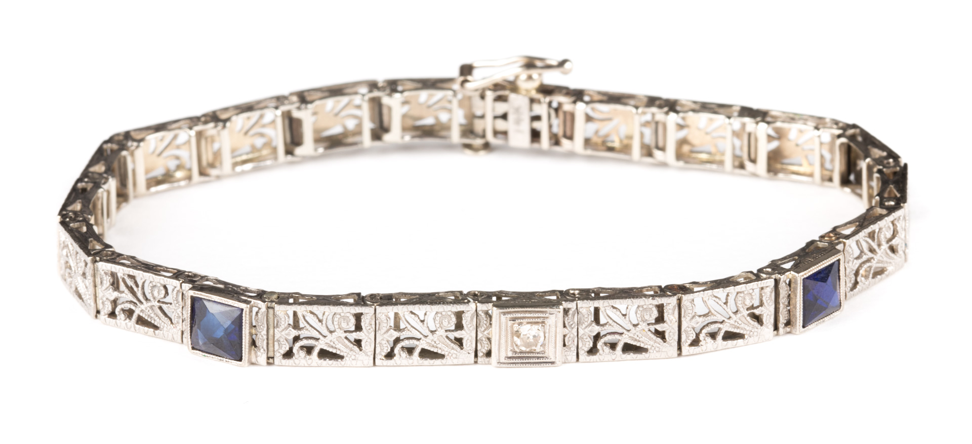 Appraisal: A Victorian Sapphire White Gold Bracelet K white gold filigree