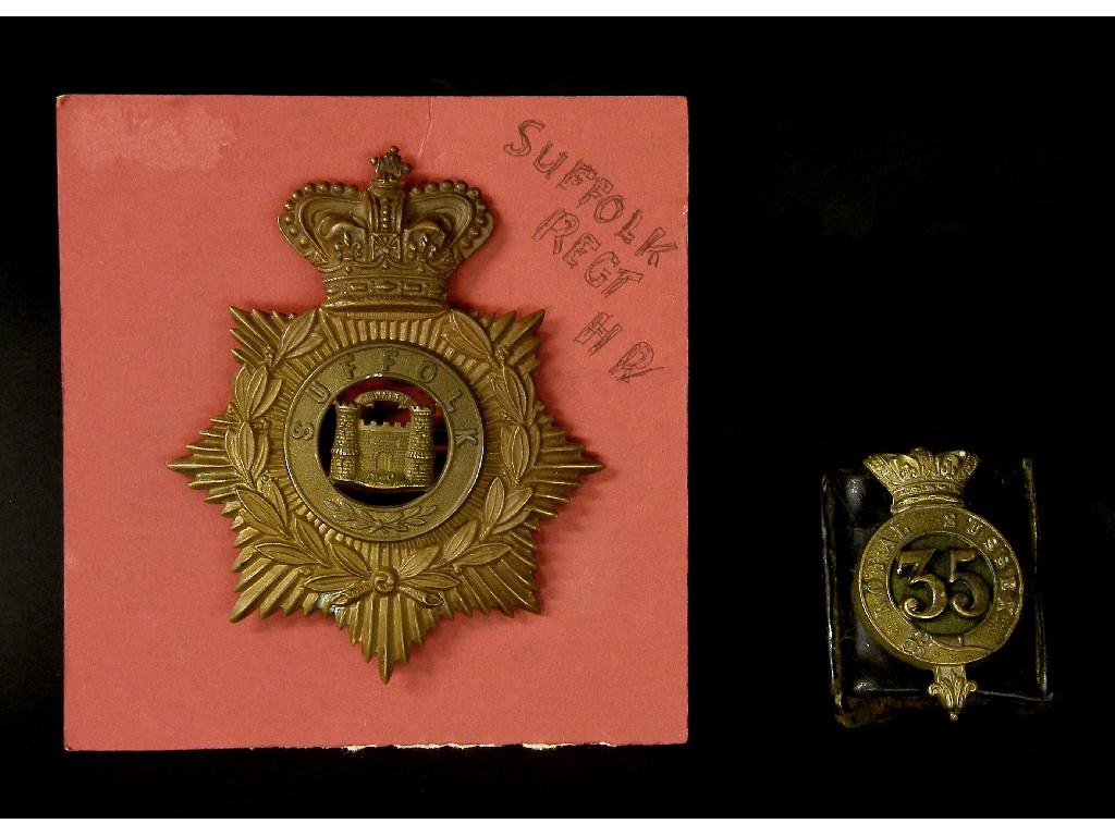 Appraisal: Suffolk Regiment Military gilt metal shako badge x together with