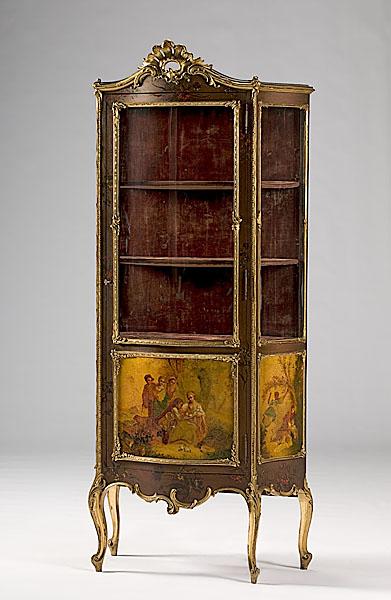 Appraisal: LOUIS XV-STYLE VITRINE CABINET Continental th century with pierced shell