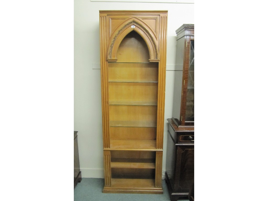 Appraisal: Pine bookcase display cabinet with glass shelves