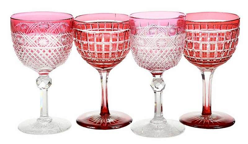 Appraisal: Four Dorflinger Wine Stems Dorflinger cranberry cut to clear pair