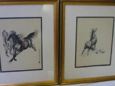 Appraisal: CHINESE SCHOOL Horses x signed and a similar pencil sketch