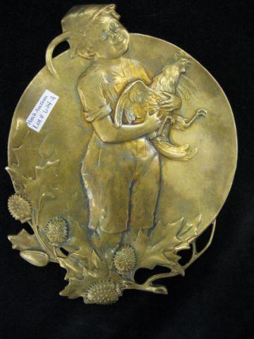 Appraisal: European Plaque of Boy holding a rooster berry trim x