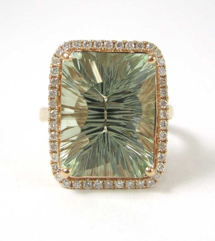 Appraisal: PRASIOLITE DIAMOND AND FOURTEEN KARAT GOLD RING The rose gold