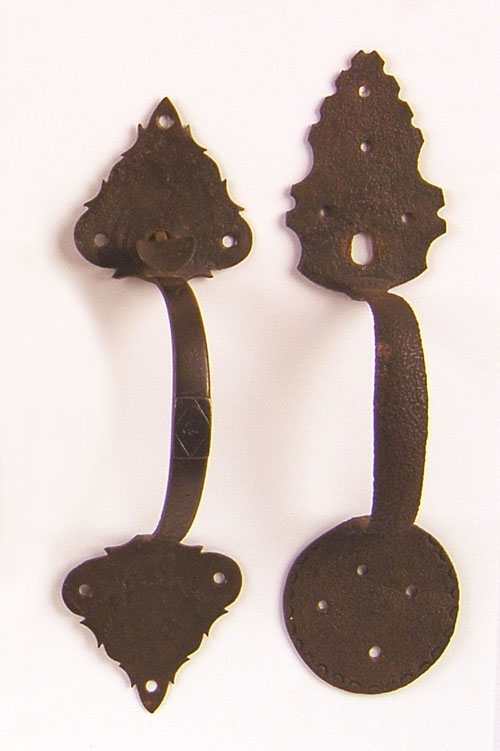 Appraisal: Two large American wrought iron thumb latches each with incised