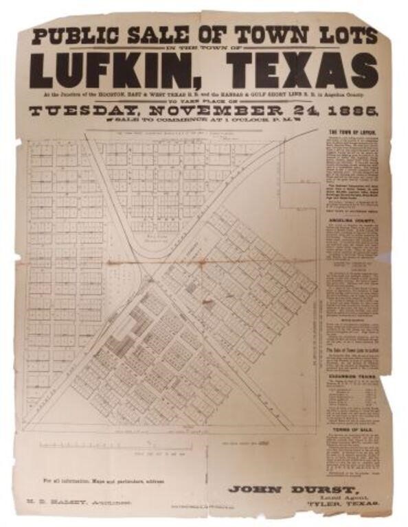 Appraisal: Broadside advertising lots for sale in Lufkin Texas November an