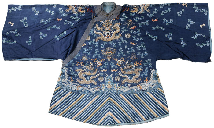 Appraisal: Embroidered Blue Silk Robe Chinese late th early th century