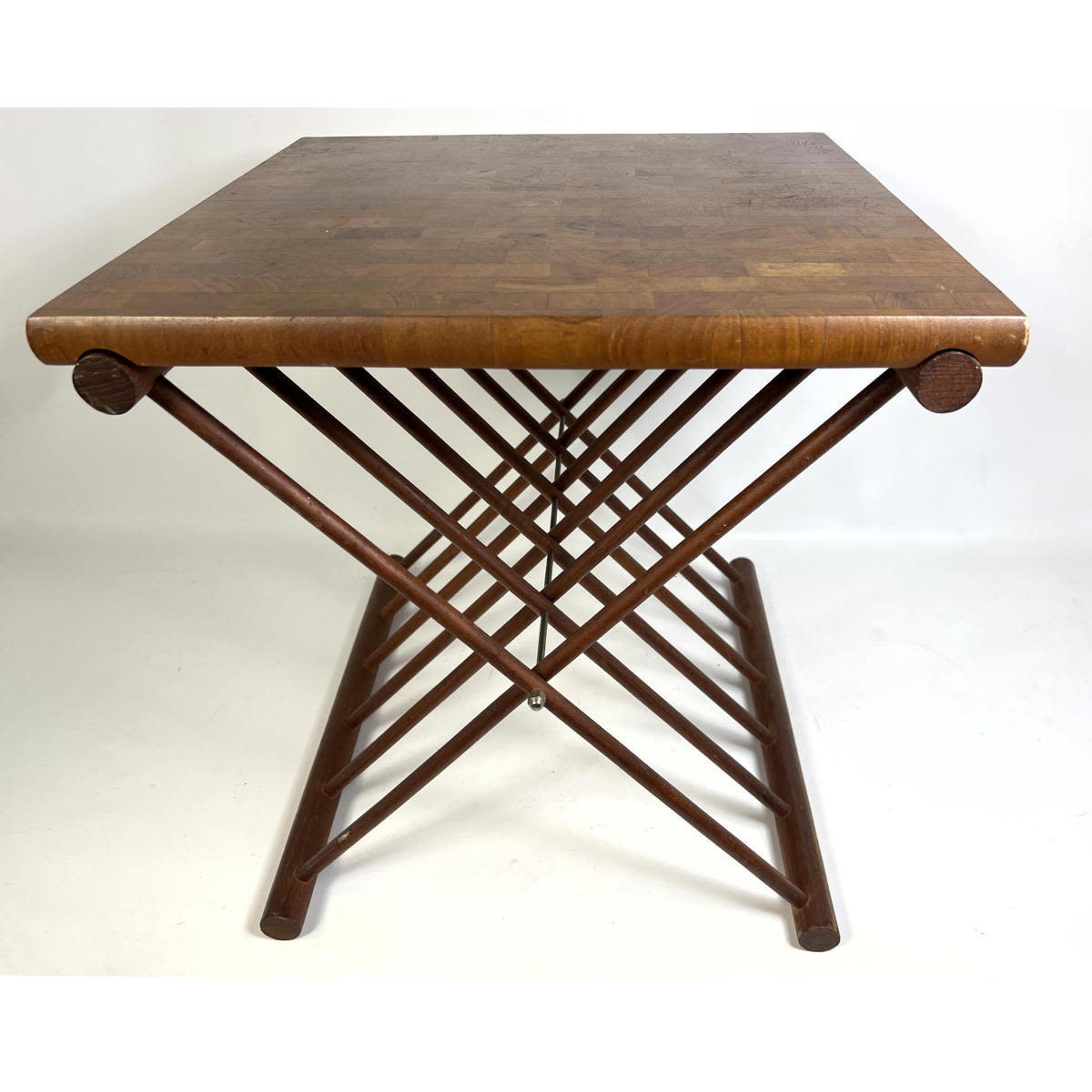 Appraisal: ATAPCO Collapsable Tray Table Stand Butcher block style Teak Dimensions