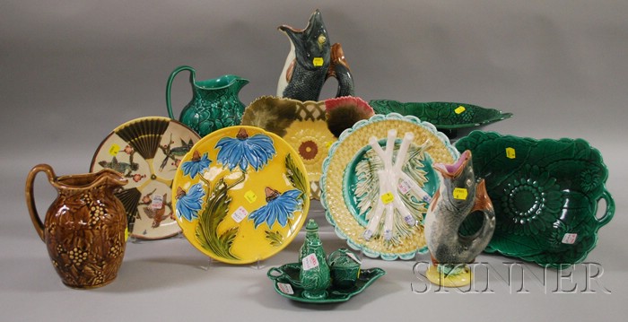 Appraisal: Fourteen Majolica and Wedgwood Majolica Items including a jug two