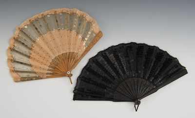 Appraisal: Two Miniature Victorian Fans ca Collapsible fans both having wood