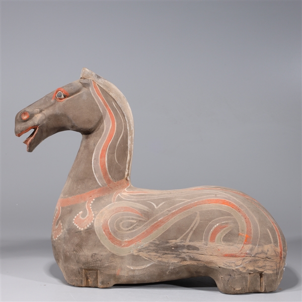 Appraisal: Chinese Han Dynasty style painted ceramic horse missing legs and