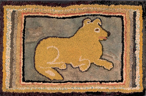 Appraisal: American hooked rug early th c with yellow dog within