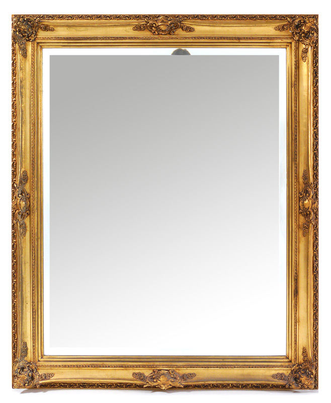 Appraisal: LARGE GOLD LEAF WALL MIRROR Cared gilt wood frame beveled