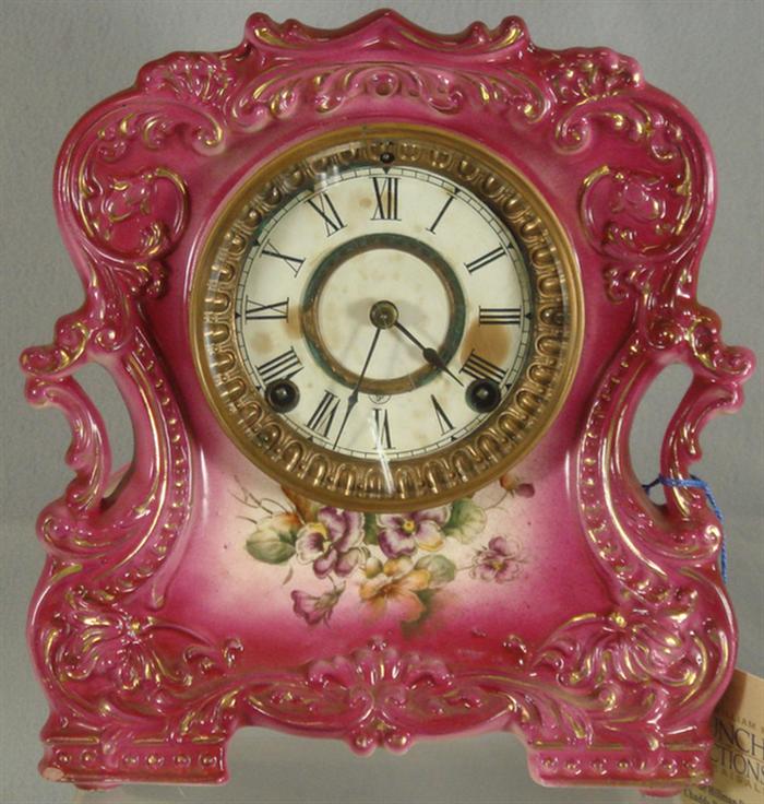 Appraisal: Deep pink floral decorated Ansonia Tally china case paper dial