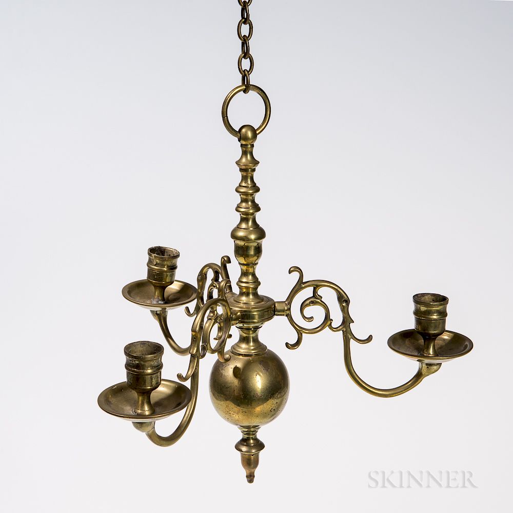 Appraisal: Small Three-light Brass Chandelier Small Three-light Brass Chandelier late th