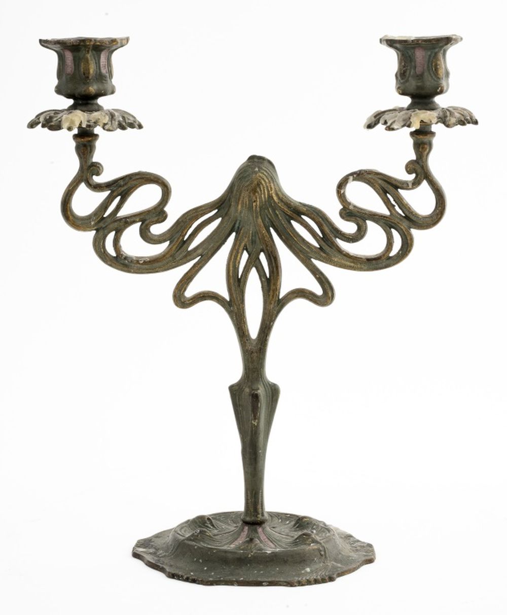 Appraisal: ART NOUVEAU CAST IRON SENSUOUS WOMAN CANDELABRA Art Nouveau candelabra