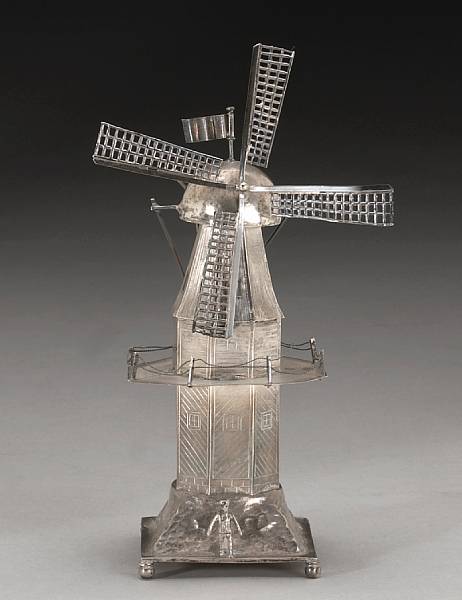 Appraisal: A Dutch standard silver model of a windmillDated Box form