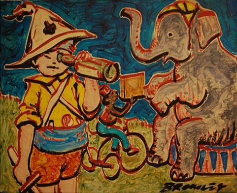 Appraisal: DAVID BROMLEY THE CIRCUS OIL ON CANVAS X CM DAVID