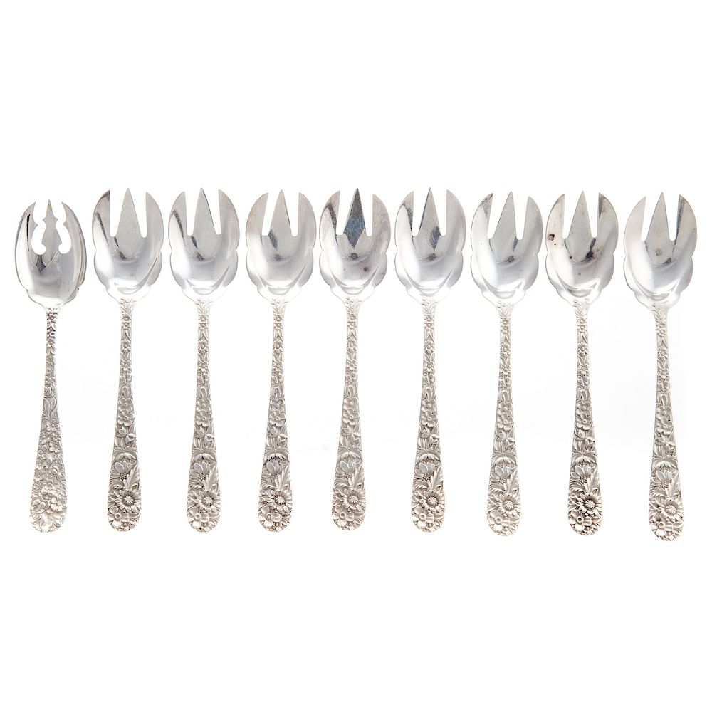 Appraisal: Eight S Kirk Son Sterling Ice Cream Forks together with