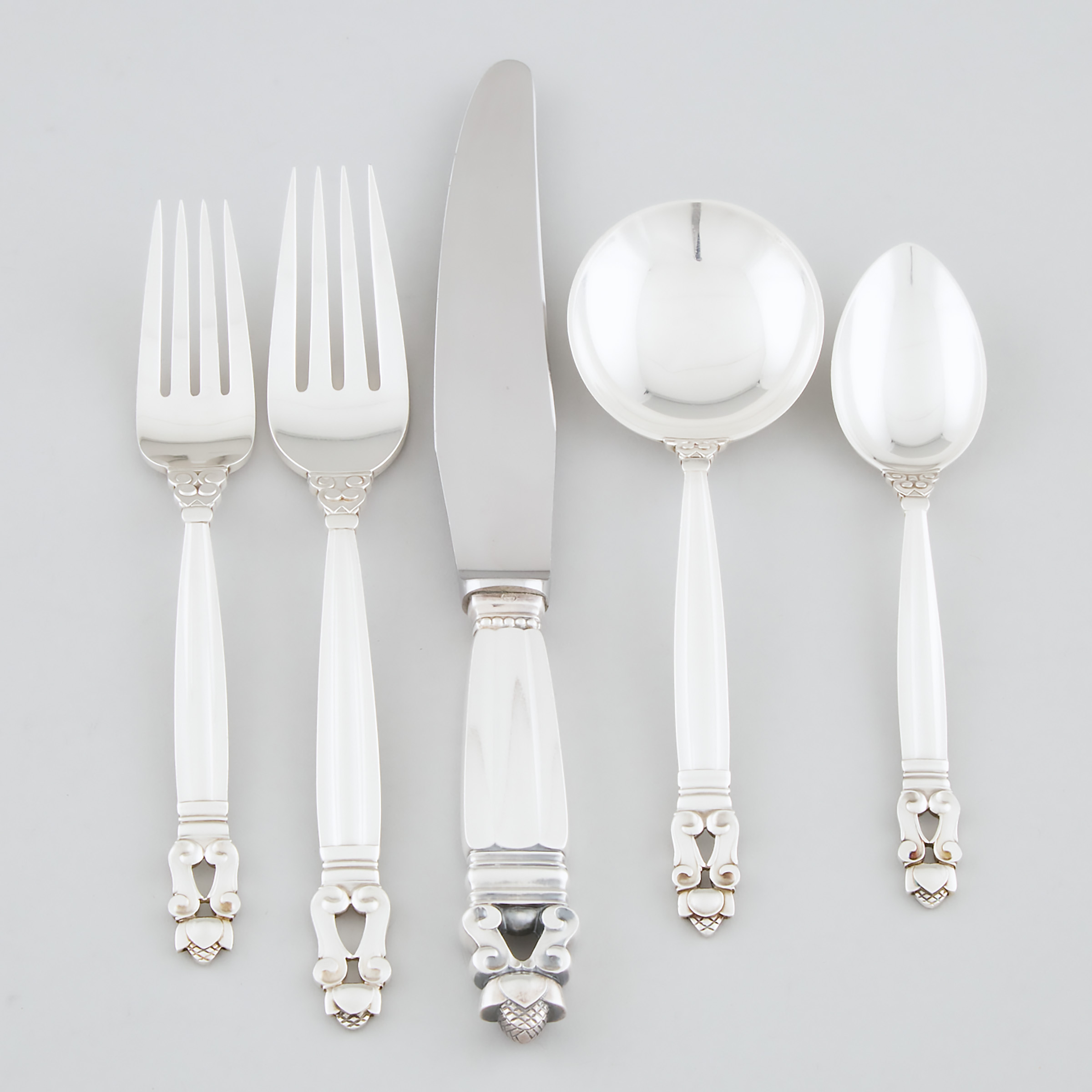 Appraisal: Danish Silver 'Acorn' Pattern Flatware Service Johan Rohde for Georg