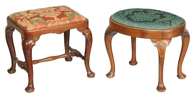 Appraisal: Two Queen Anne Walnut Footstools British one th century rectangular