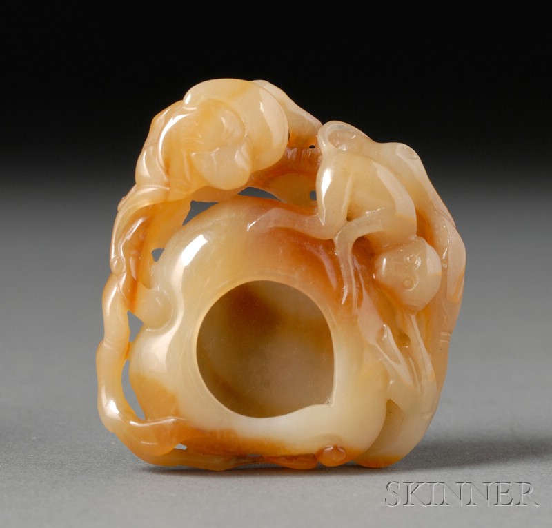 Appraisal: Jade Water Coupe yellow stone with golden brown markings carved