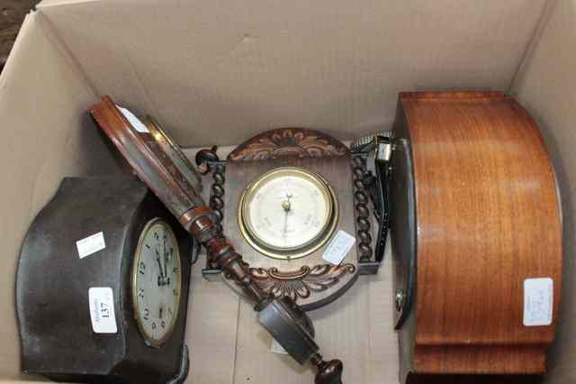 Appraisal: TWO CLOCKS a travelling clock and two barometers