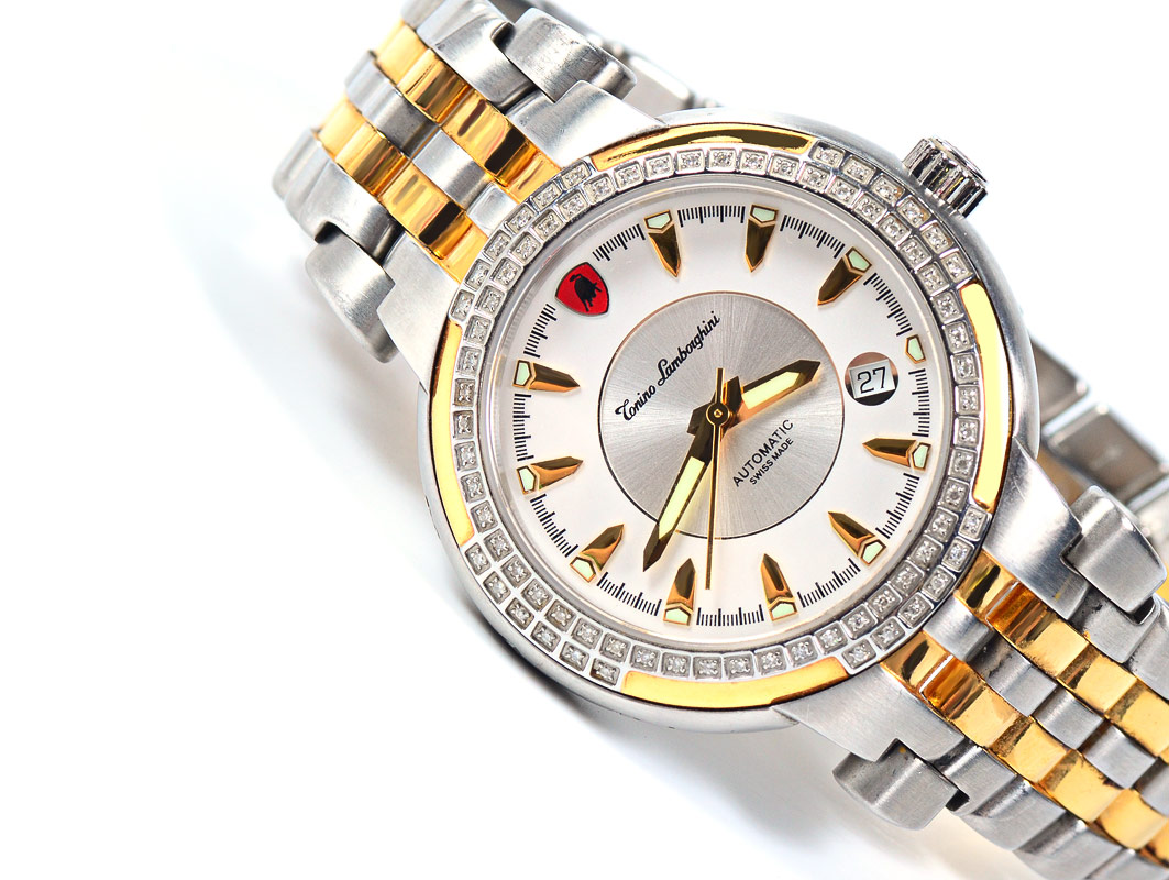 Appraisal: TONINO LAMBORGHINI DIAMOND BEZEL WRIST WATCH Stainless steel and gold