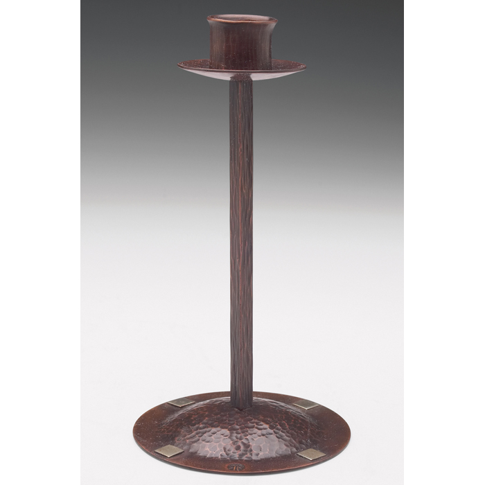 Appraisal: Karl Kipp candlestick hammered and tooled copper with applied silver