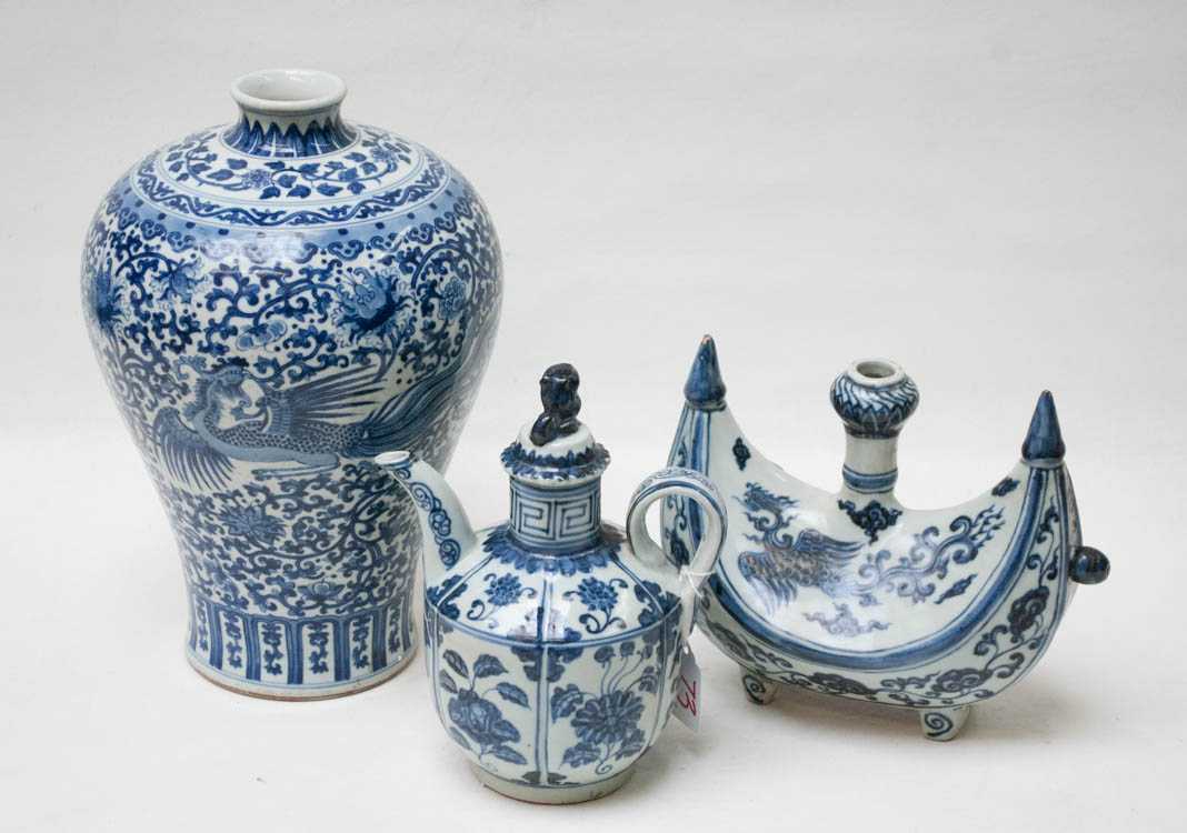 Appraisal: THREE CHINESE BLUE AND WHITE PORCELAIN VESSELS Qing meiping vase