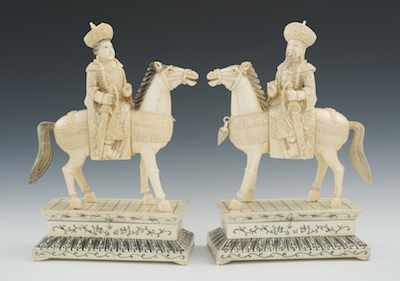 Appraisal: A Pair of Carved Ivory Equestrian Figures on Carved Bases