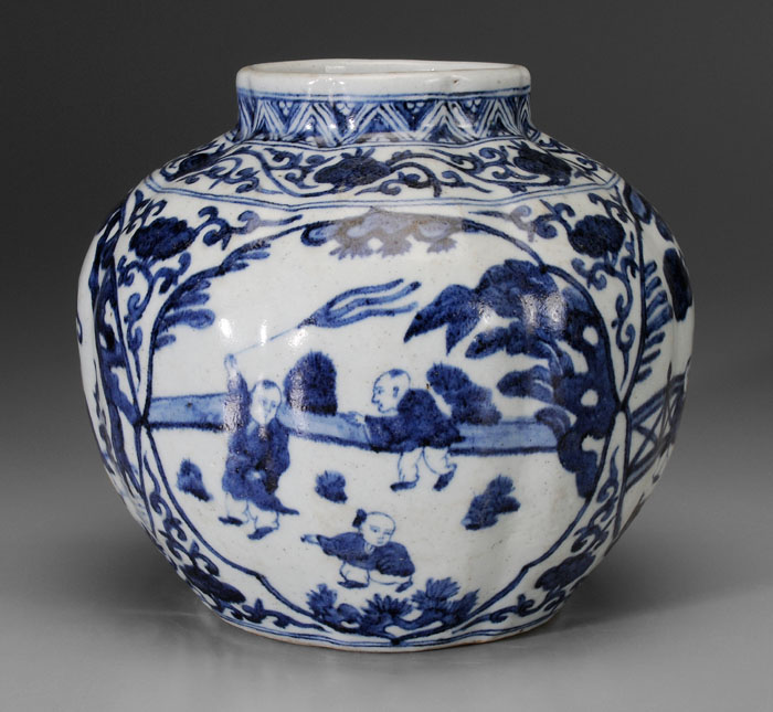 Appraisal: Blue and White Porcelain Jar Chinese th century lobed body