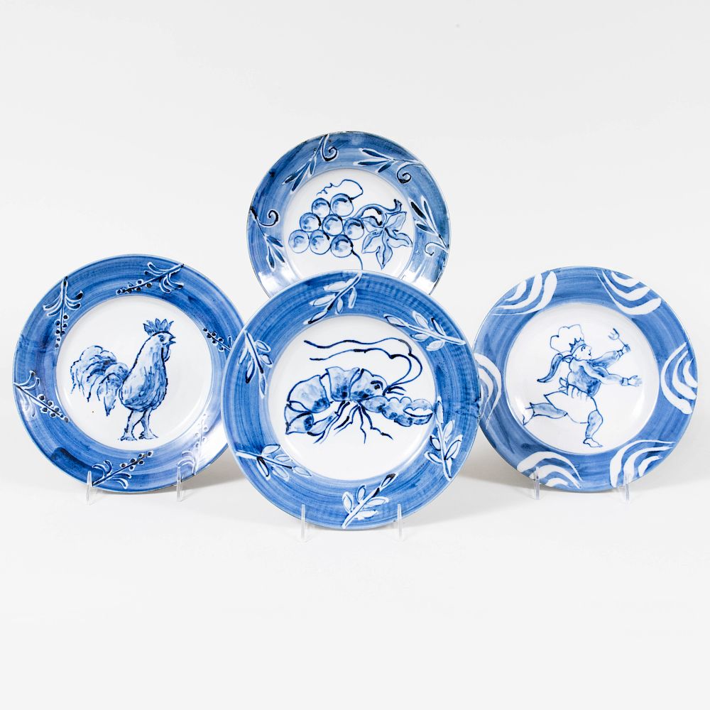 Appraisal: Set of Eight Blue and White Glazed Pottery Plates Signed