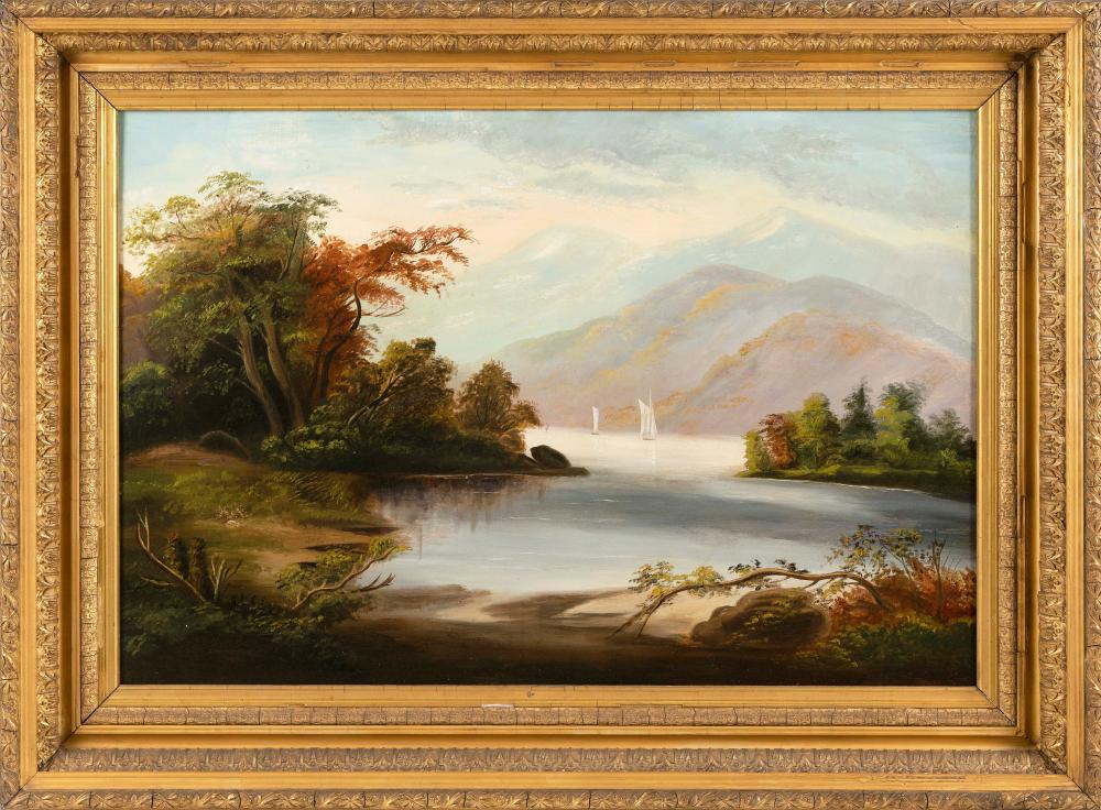 Appraisal: HUDSON RIVER SCHOOL TH CENTURY SAILBOATS ON A MOUNTAIN RIVER