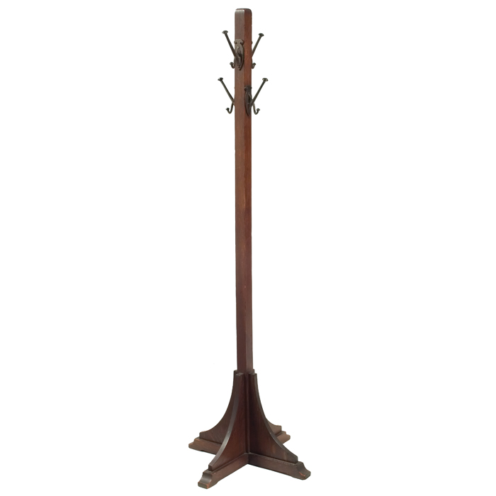 Appraisal: Stickley Brothers coat rack single post with four iron hooks