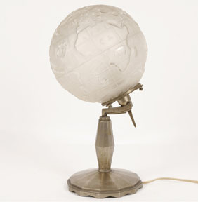 Appraisal: Genet Michon Art Deco world globe lamp molded and frosted